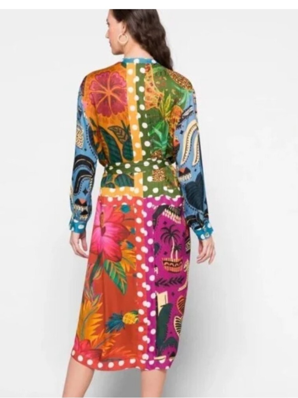 FARM RIO Red Earth Rainbow Long Sleeve Shirtdress Size Small - Picture 2 of 7